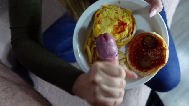 I want more sauce in my burger, cum eating, food porn