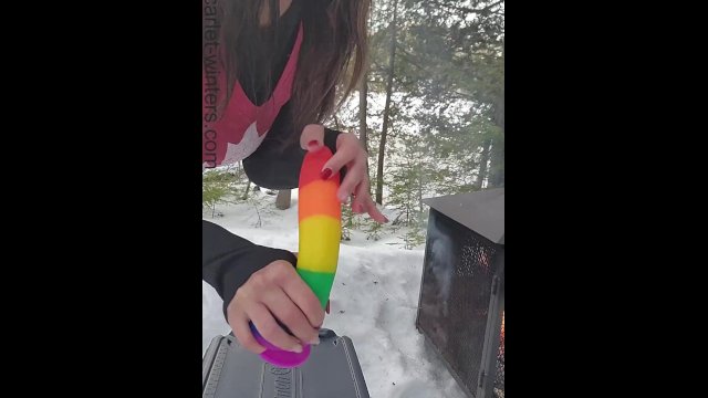 Cool Naughty Teacher Rides her Toy Outdoors on a Cooler