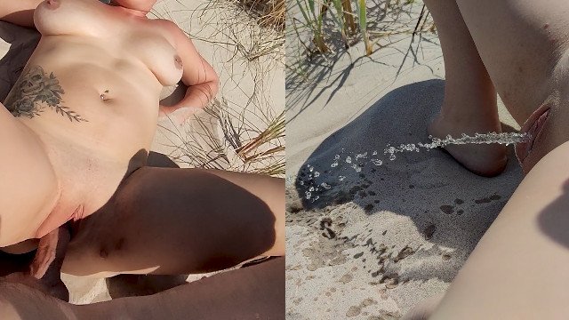 At the public nudist beach, a stranger fucks me before I take a piss