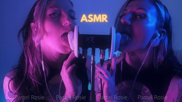 SFW ASMR DOUBLE EARGASM - PASTEL ROSIE - Sensual Binaural Ear Eating - Egirl Amateur Wet Ear Licking