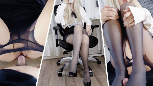 Pantyhose Office Slut give me a Footjob and let me cum insider her pussy....骚货女上司