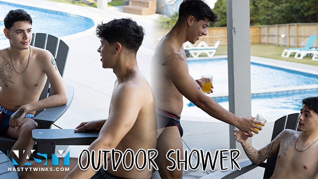 NastyTwinks - Outdoor Shower - Jay Angelo Takes Shower When Jordan Haze Joins, Bareback Shower Fuck