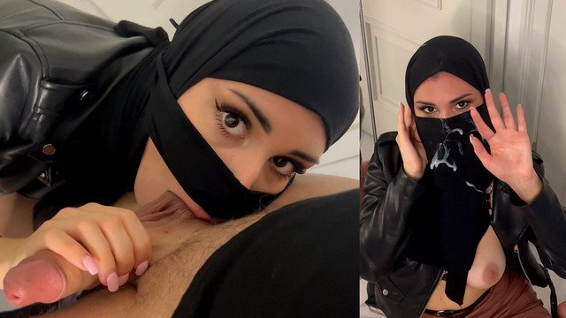 HIJABI IN LEATHER RECEIVED MANY CUM ON NIQAB