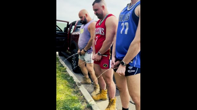 Three Tradies Piss on Side of Road