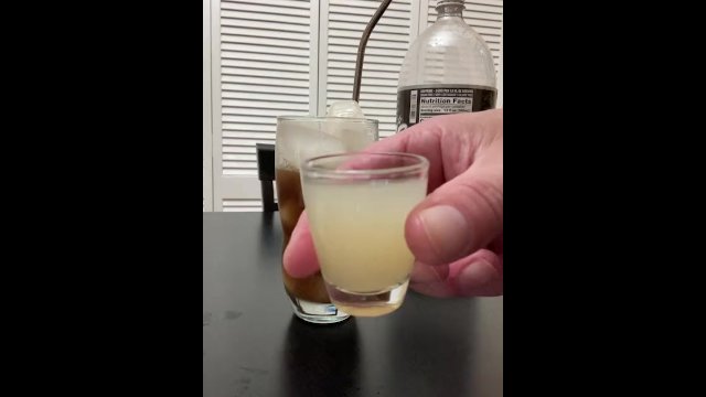 Cum & Coke - My wife told me to make a drink with my frozen cum cubes and a shot of my thawed cum