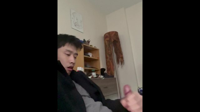 Cute Asian guy with a throbbing cock cums and moans