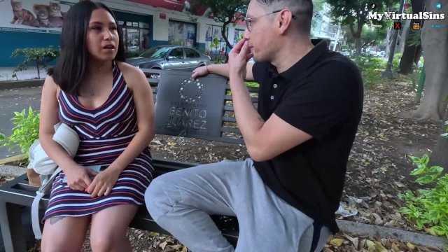 Very beautiful girl waits for her boyfriend in the park. Fuck for money in Fake Interview