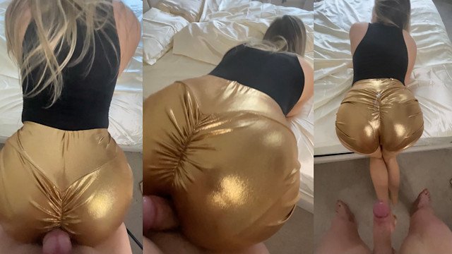 Assjob off Milf in Gold Hotpants - No Hands Cumshot!