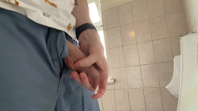 Big uncut cock, peeing in a public toilet POV 4K 60 FPS