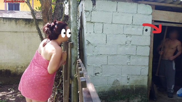 Shower doesn't work, married woman asks the farm's caretaker for help using just a towel and pays wi
