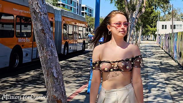 sheer top on busy street