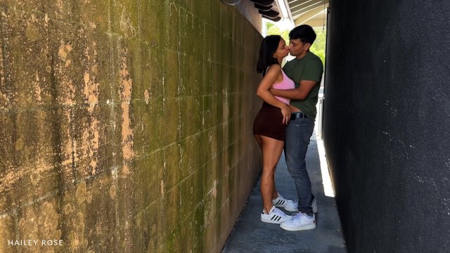 Busty Teen Sneaks Around Dad to Fuck in Public Alleyway