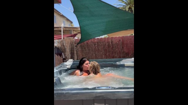 Watch me kiss the neighborhood MILF in the hot tub