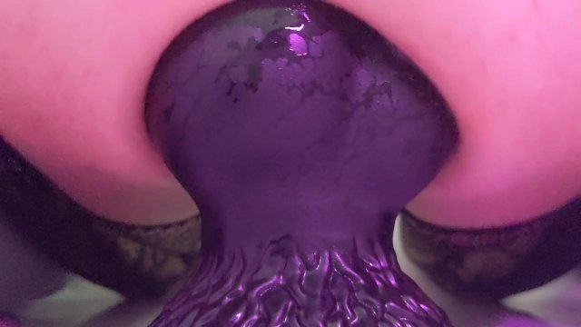 Close up extreme anal stretching with massive knot dildo