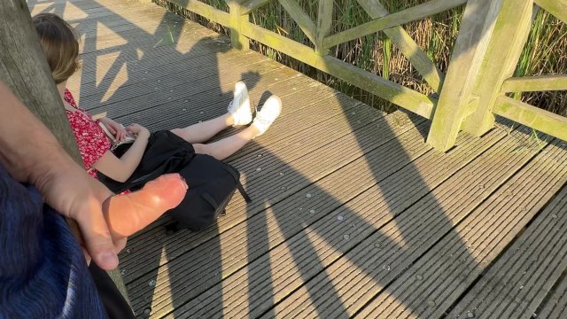 DICKFLASH: Girl at the Lake can't believe I'm jerking off infront of her