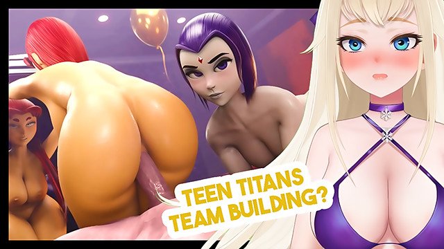 😳 thicc Teen Titans Starfire x Raven hot threesome  horny VTUBER hentai react
