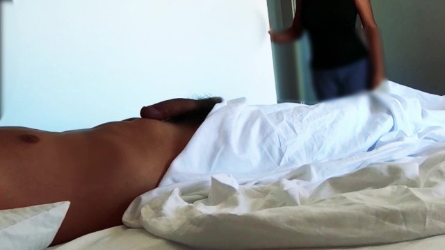 BIG COCK REACTION: SHE LEAVES! Cute and shy cleaning lady catches me naked with a hard-on. CFNM