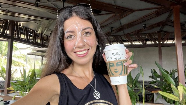 Crazy CUMWALK in STARBUCKS - Blowjob in Public Toilet, Drinking coffee with Sperm