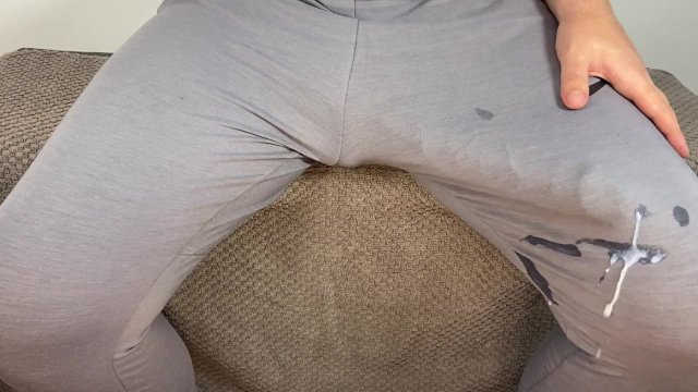 Huge cock cum in pants hands free compilation