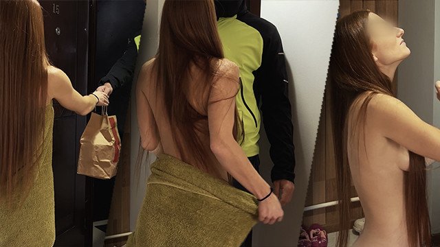 I drop my towel in front of the delivery guy and he fucks me