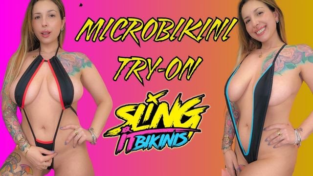 Girl with big natural tits tries on MORE Micro Bikinis (Sling It Bikinis Try-on haul)