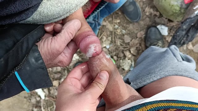 Old man fucks my foreskin - enjoying uncut cock - cum on uncut dick