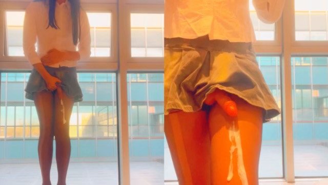 Masturbating and ejaculating in front of the hotel's French window towards the pedestrians outside