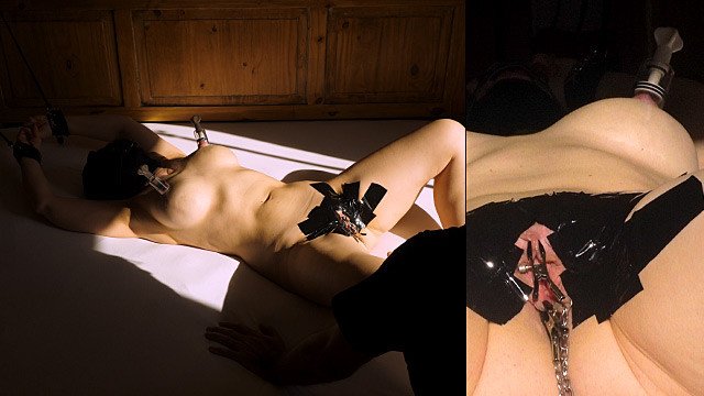 Duct Tape on the tied MILF's Pussy Labia, exposing the Clit for Maximum Multiple Orgasm Treatment
