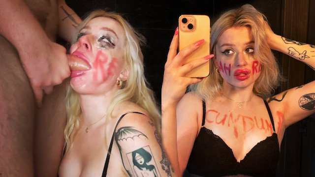 Blonde Bimbo WHORE gets her throat used as a CUM DUMPSTER, SLAPPED AND SPIT ON  Baby Bunzzz