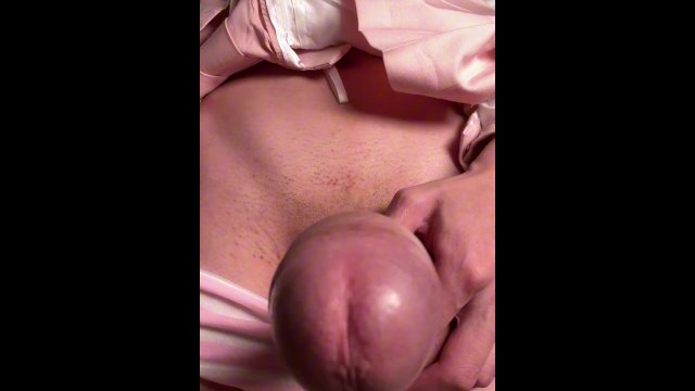 Cute Femboy in Pink Schoolgirl Uniform Playing with His Big Cock