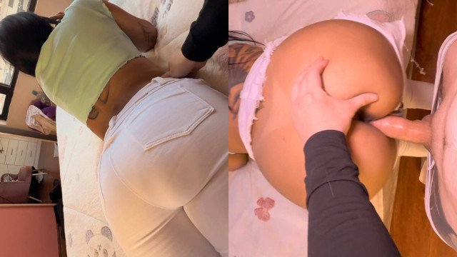Novia infiel habla por celular con su novio y aprovecho para follarla (Rompo su pantalón y su culo)