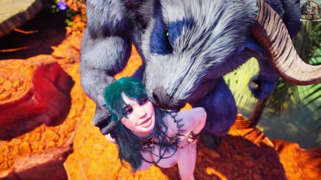 Minotaur monster with huge cock fucks cute girl in oasis