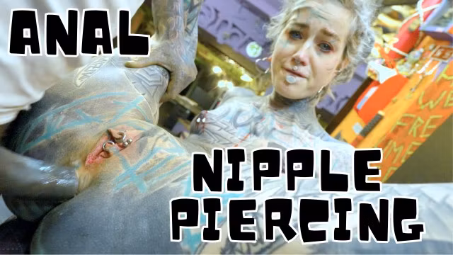 I get my Nipple Pierced and pay with ANAL sex - Tattoo girl get extreme Piercing