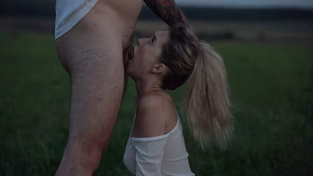 Fucked deep in the mouth in a field after a photo shoot
