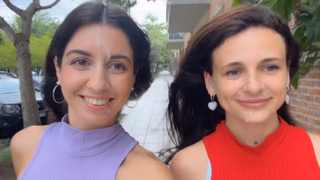 Two Cum-Covered Beauties Love to Walk in Public - Cumwalk