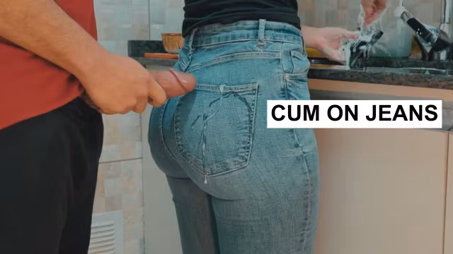 Cumming on my Maid's Big Ass with Jeans while she was Washing Dishes in the Kitchen (FREE USE)