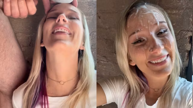Stepbro gives blonde cutie MASSIVE Facial
