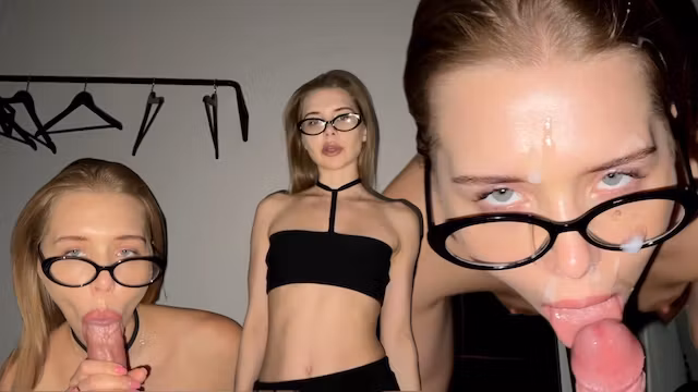 Wet babe got a big cock for her hole and a lot of cum on her glasses