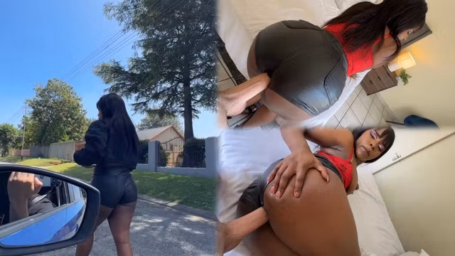 Thick Black Girl Gets Cum On Her Leather Shorts
