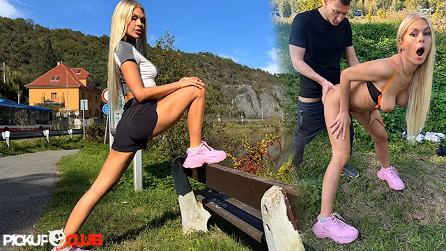 Pickup Club - Long-Legged Blonde Zlata Shine Jogging Outdoors by the River