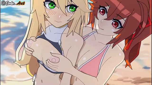Girls have a threesome on the beach and get a great fuck [Spanish subtitle]