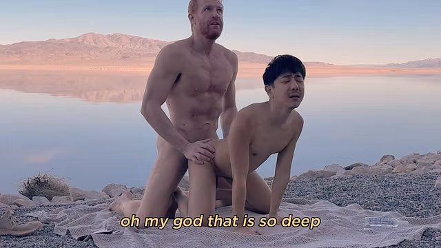 White Ginger Top & Asian Bottom Couple Having Intimate Sex on a Private Beach