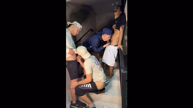 We fucked his ass between 3 of us on the stairs of the building, Latinos, gay, Colombia, bareback