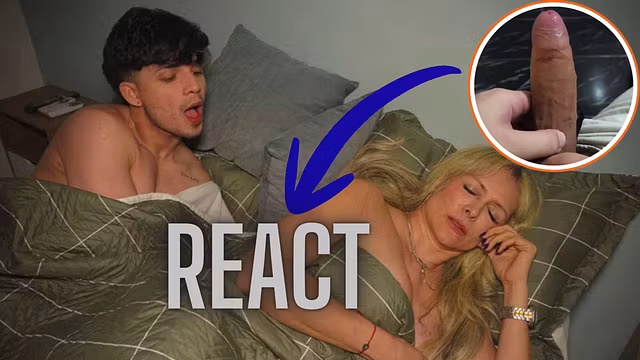 React: Busty stepmother shares hotel bed with her stepson and they end up having sex when no one is watching
