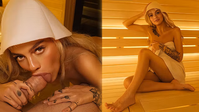 Hot Blonde Slut Seduces Stranger in Public Sauna