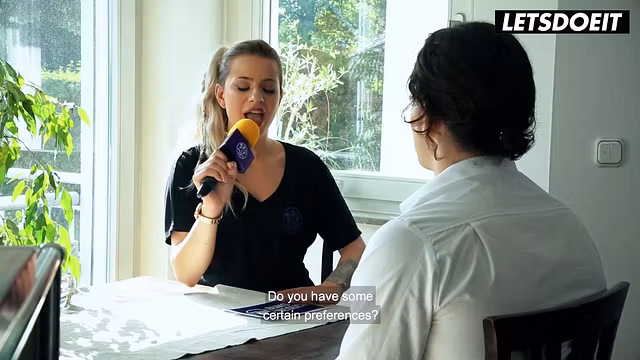 Blonde German MILF Interviews Him at the Table... Then She Starts Begging for His Cock