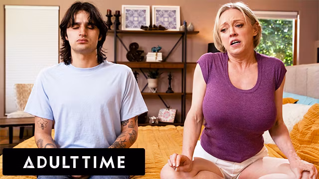 ADULT TIME - Horny MILF Dee Williams Tries To Hide Her Buttplug From Stepson During Fake Meditation!