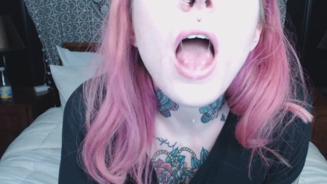 pink haired girl holds mouth wide open for you )