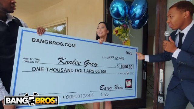 BANGBROS - Karlee Grey Wins Big, Takes On Two Monsters of Cock!