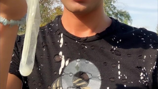 Eating cum of black straight friend´s used condom I found after his fuck